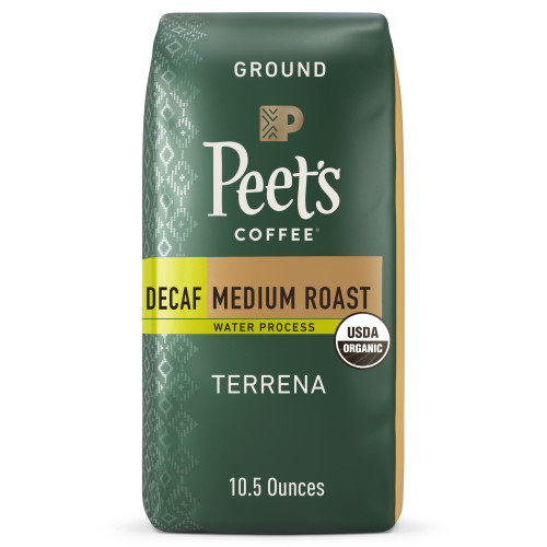 Peet's Coffee Organic Decaf Terrena, Medium Roast Ground Coffee, 10.5 Oz Bag