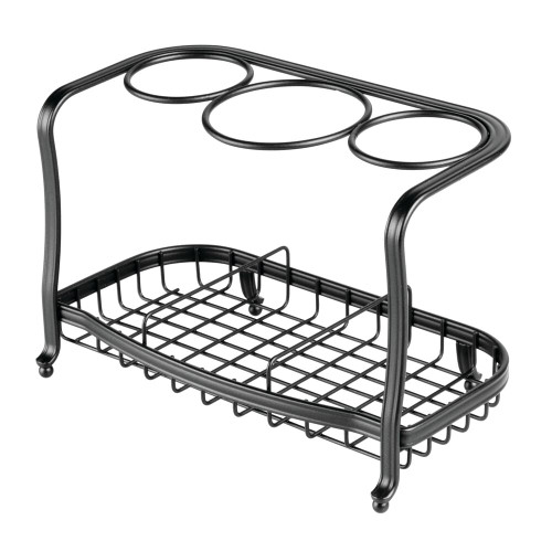 Mdesign Metal Hair Care & Styling Tool Organizer Holder - 3 Sections - Bathroom Vanity Countertop Storage For Hair Dryer, Flat Irons, Curling Wands, Hair Straighteners - Matte Black
