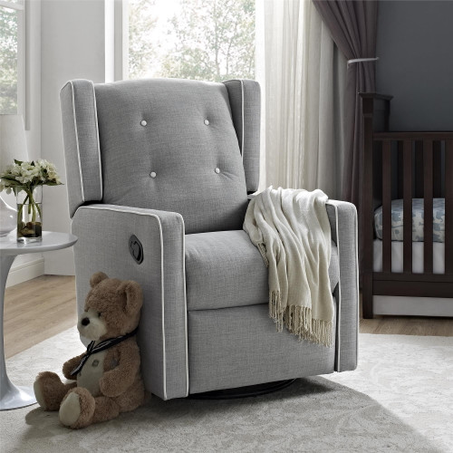 Baby Relax Mikayla Swivel Gliding Recliner, Gray Linen