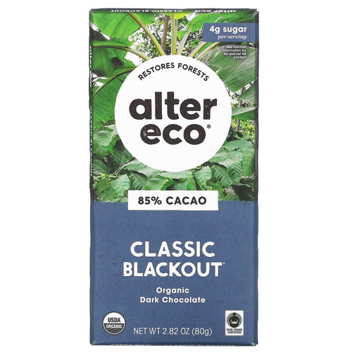 Alter Eco Organic Dark Chocolate Bar Classic Blackout 85% Cocoa 2.82 Oz Pack Of 3