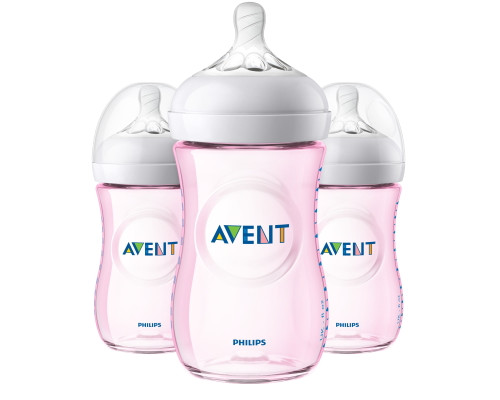 Philips Avent Natural Baby Bottle, Pink, 9oz, 3pk, Scf013/38