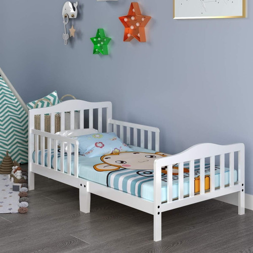Ubesgoo Toddler Bed, Wood Kids Bedframe W/safety Rail