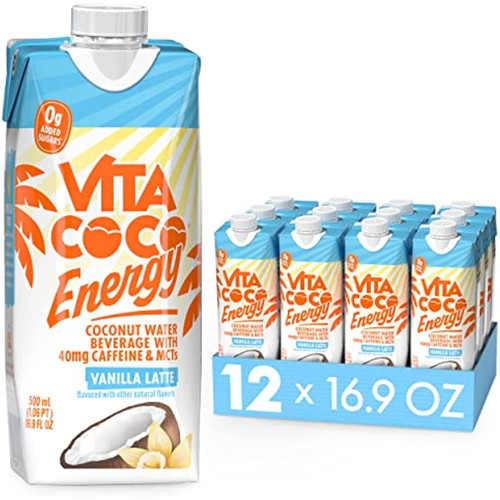 Vita Coco Boosted Coconut Water With Mct Oil, Vanilla Latte I Tea Based Caffeine I Coffee Drink Alternative For Natural Energy I Vitamin B I 16.9oz (pack Of 12)