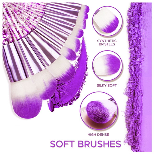 Makeup Brush Set 10pcs Purple Stylish Glitter Handle Makeup Brushes Set Professional Make Up Brushes Tools