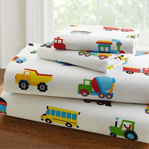 Wildkin Kids 100% Cotton Toddler Sheet Set For Boys And Girls,bedding Set Includes Top Sheet,fitted Sheet,standard Pillow Case,certified Oeko-tex Standard 100,olive Kids (trains, Planes, And Trucks)