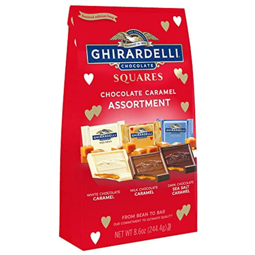 Ghirardelli Chocolate Caramel Squares Assortment, Chocolate Squares For Valentines, 8.6 Oz Bag