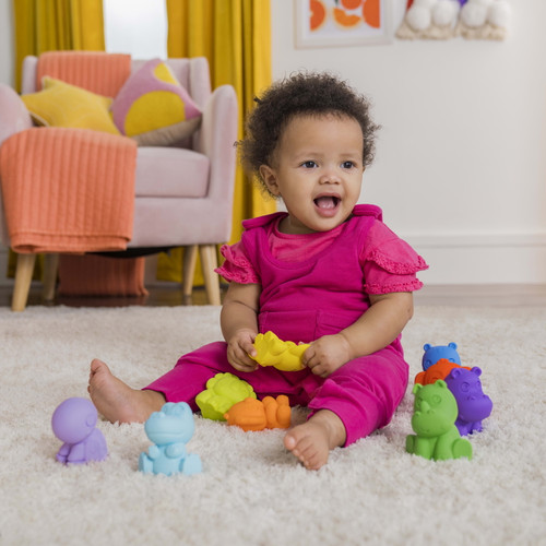 Bright Starts Tropicanimals 9pk Take-along Friends Baby Bath Toys And Play Set - Squeezable Wipeable Soft Infant Toys, Ages 3 Months+