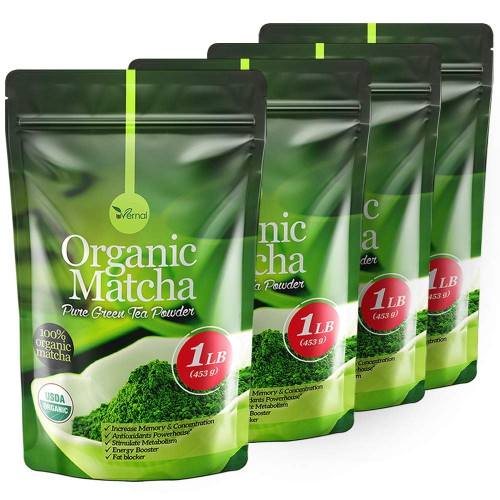 4-pack Uvernal Organic Matcha Green Tea Powder - 100% Pure Matcha For Smoothies And Baking - 1 Lb