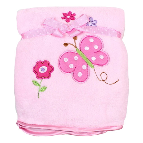 Spasilk Plush Blanket, Thick 2 Ply Blanket With Satin Trim, Baby Blanket, Pink Butterfly