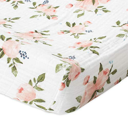 Little Unicorn – Watercolor Roses Changing Pad Cover | 100% Cotton Muslin | Super Soft And Easy Clean | 16” X 32” | Machine Washable