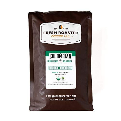 Fresh Roasted Coffee, Organic Colombian, Medium Roast Whole Bean, 80 Oz