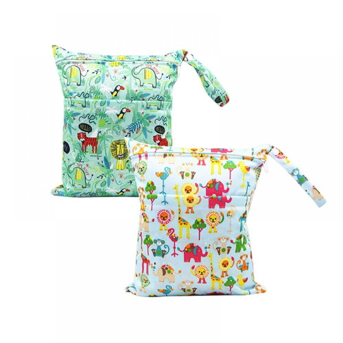 2pcs Wet Dry Bags Waterproof Cloth Diapers Wet Bag With Double Zippered Pockets Carrying Storage Travel Bag Organizer For Baby Infants