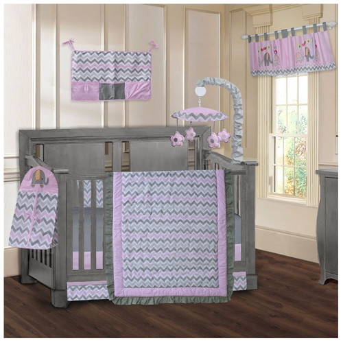 Babyfad Elephant Pink 9 Piece Crib Bedding Set