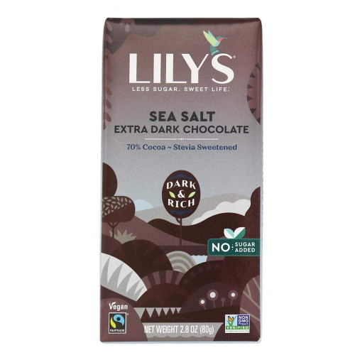 Lily's Dark & Rich Sea Salt Extra Dark Chocolate Bar, 2.8 Oz - 70% Cocoa - Stevia Sweetened - Vegan