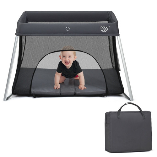 Gymax Foldable Baby Playpen Playard Lightweight Crib W/ Carry Bag For Infant Dark Gray