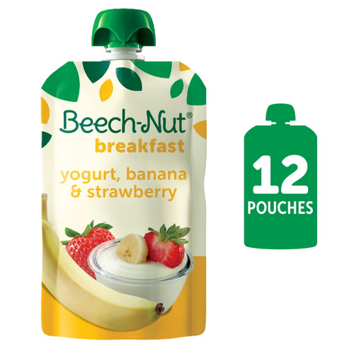 Beech-nut Breakfast Toddler Baby Food, Yogurt Banana & Strawberries, 3.5 Oz Pouch, 12 Pack