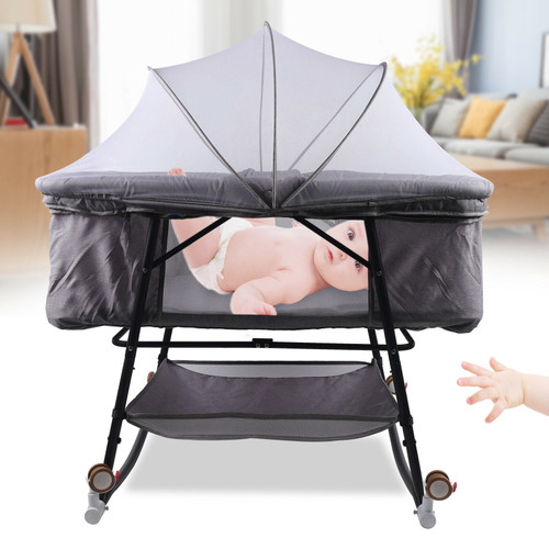 Miumaeov Baby Swing Bassinet Infant Nursery Crib Basket Sleeper Bed Cradle Foldable Grey