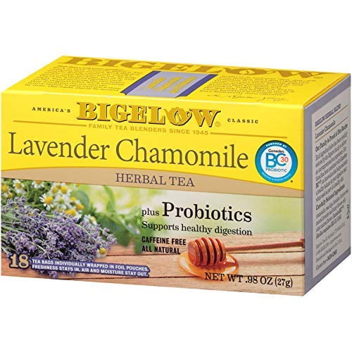 Bigelow Tea Lavender Chamomile Herbal Tea Plus Probiotics 18 Tea Bags