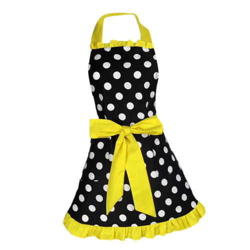 Cute Dots Bowknot Women Apron Kitchen Restaurant Bib Yellow