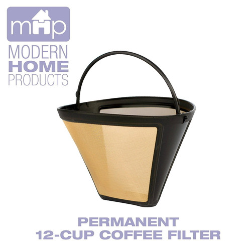 Permanent 12-cup Cone Shape Gold Tone Coffee Filter Fits All Coffee Makers Using #4 Cone Filters
