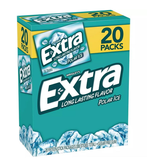 Extra Gum Sugar Free Mint Chewing Gum, Polar Ice, 15 Sticks, 20 Pk