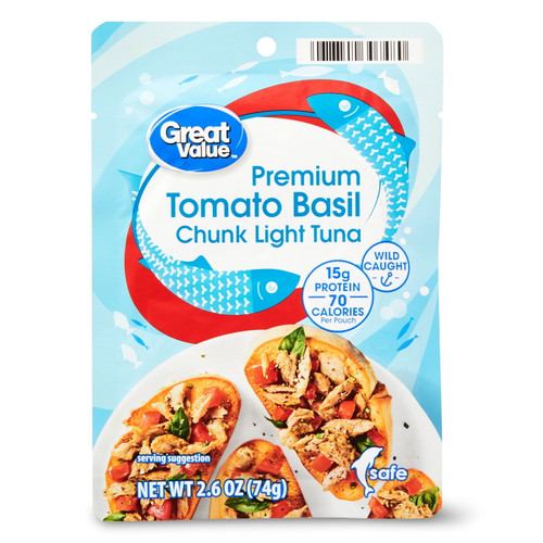 Great Value Premium Tomato Basil Chunk Light Tuna, 2.6 Oz