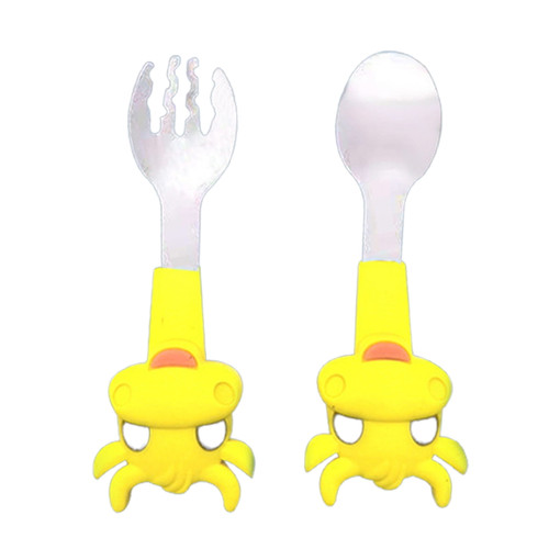 Opolski 2pcs/set Portable Kids Tableware Cartoon Design Portable Stainless Steel Infant Dining Spoon Fork Set For Feeding