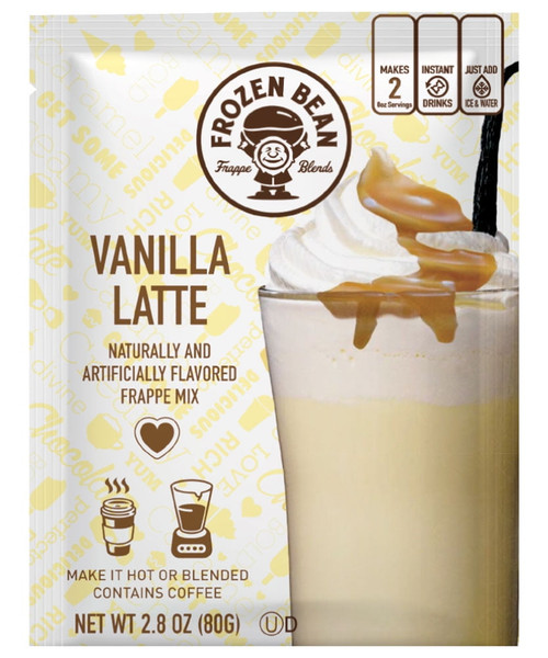 (12 Pack) Frozen Bean Frappe Blend Medium Roast, Instant Coffee Packets, Vanilla Latte, 2.8 Oz