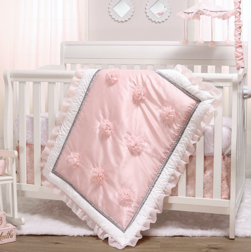 The Peanutshell Infant Newborn Toddler Preemie Floral Polyester Embroidered Reversible Comforter Sets, Crib, Pink, 3-pieces