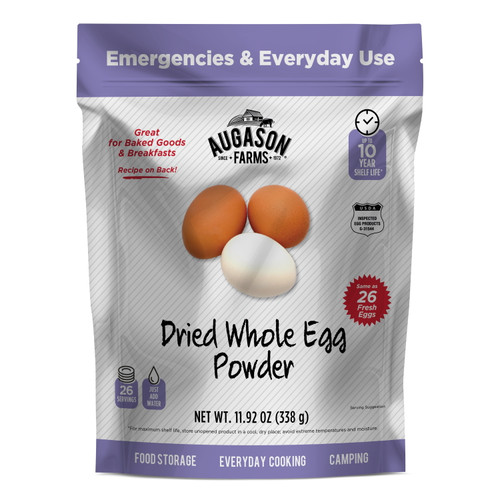 Augason Farms Dried Whole Egg Powder Resealable Pouch Emergency Food Storage 11.9 Oz.