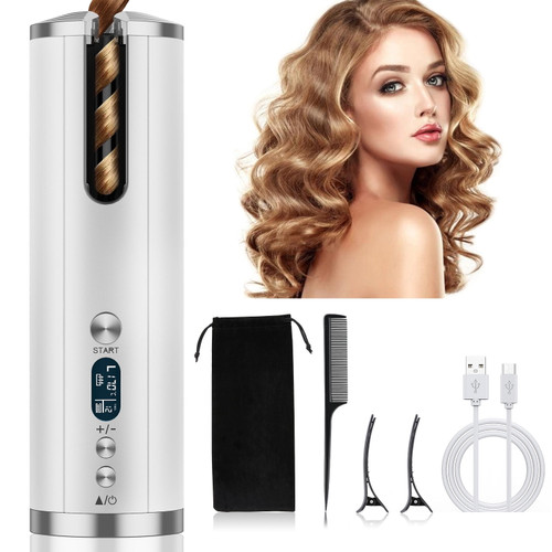 Cordless Hair Curler Automatic Curling Iron - Ceramic Rotating Hair Curler With Temperatures And Timer Settings, Auto Shut-off Hair Curling Iron Wand For Curls Or Waves Anytime, Anywhere (white)