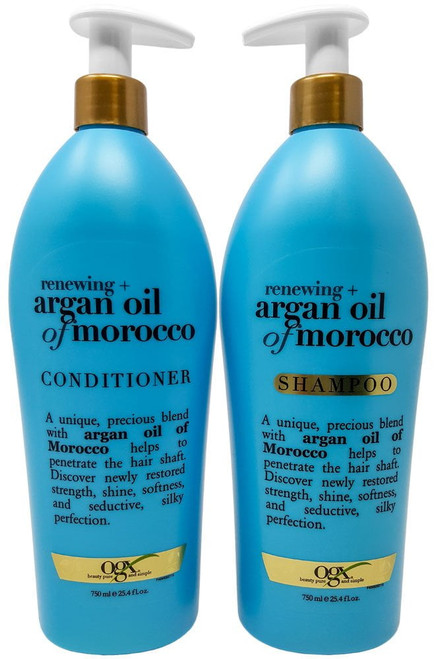 Ogx Renewing Moroccan Argan Oil Shampoo And Conditioner Pump Bottle Salon Size Set (2 X 25.4 Oz)