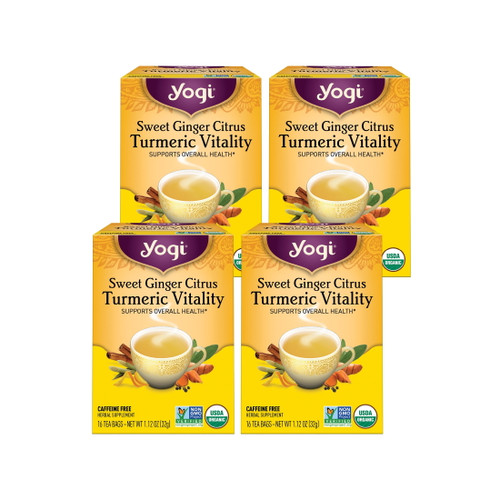 Yogi Tea Sweet Ginger Citrus Turmeric Vitality, Wellness Tea Bags, 4 Boxes Of 16