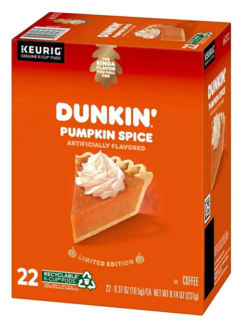 Dunkin Donuts Pumpkin Spice Coffee K Cups - Pack Of 22 K Cups - Bulk Limited Edition Dunkin Pumpkin Spice Coffee - For Use Of Keurig Coffee Makers