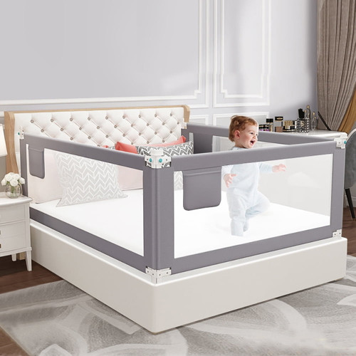 1 Pcs Bed Rails For Toddlers 5-level Adjustable Bed Guardrail Kids Protector Bed Guard Rail With Breathable Fabric, 69"×31.5", Gray