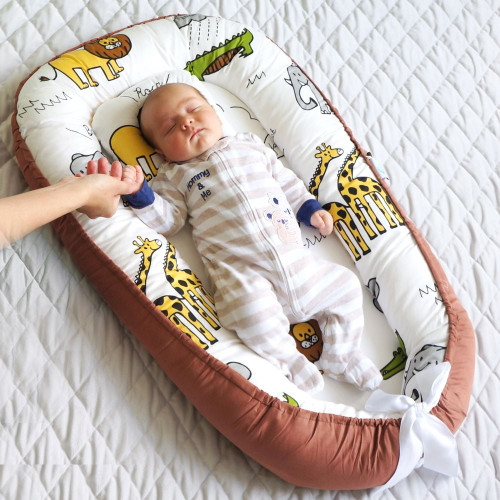 Bitsy Boo Baby Nest Co-sleeping Lounger Cotton & Breathable Fiberfill Portable Adjustable Newborn Crib Bassinet Safari