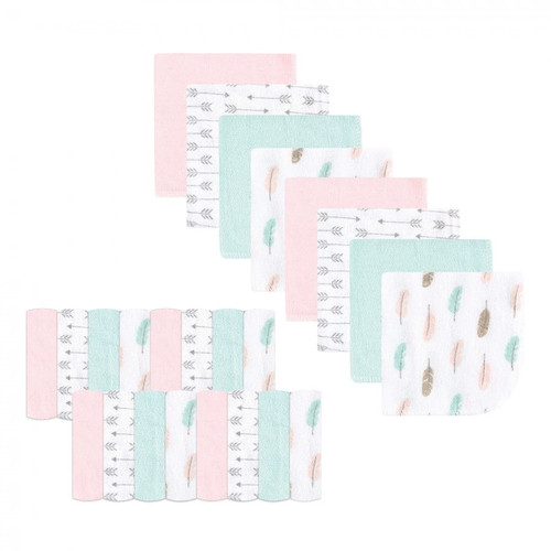 Luvable Friends Baby Girl Super Soft Bundle Washcloths, Girl Feathers, One Size