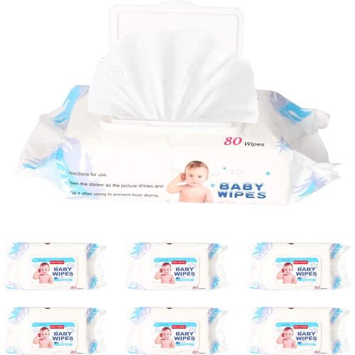 Karmas Product Baby Wipes Baby Wet Tissue Soft Cleaning Wipes Natural Wet Wipes,6 Packs,480 Wipes(1pc,80 Wipes)