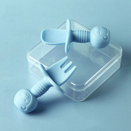 Sanume Baby Silicone Soft Spoon Short Fork Spoon Cutlery Set With Storage Box