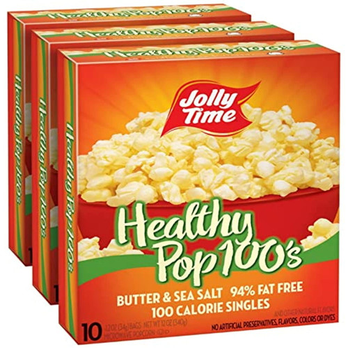 Jolly Time Natural Minis Microwave Popcorn Bags, Single Serving Mini Snack Size, Gluten Free 3 Pack 10 Count Boxes (healthy Pop 100s - Butter & Sea Salt)