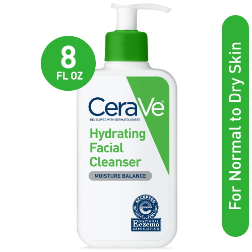 Cerave Hydrating Facial Cleanser, Face Wash With Hyaluronic Acid For Normal To Dry Skin, 8 Fl Oz
