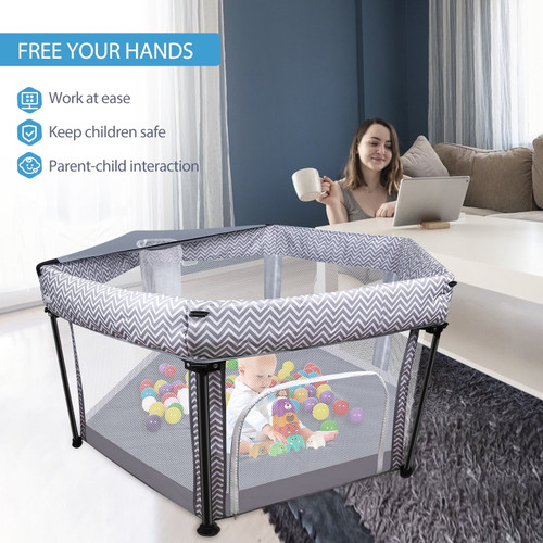 Eccomum Baby Playpen, Extra Large Playard, Kids Activity Centre, Portable With Soft Mattress, Anti-skid Pads, Lightweight, Indoor-outdoor, Gray