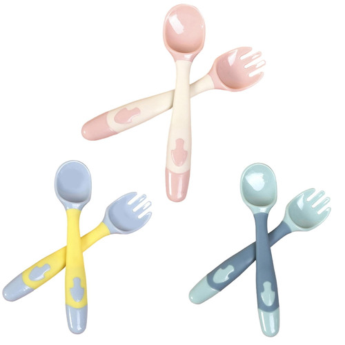 Megawheels Children Fork Spoon, Soft Silicone Spoon For Baby Self Feeding