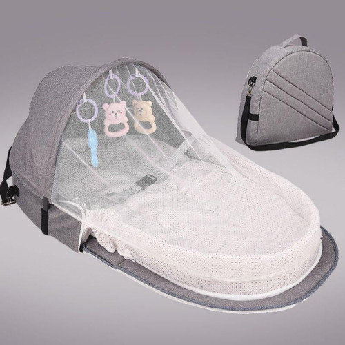 Praeter Portable Bassinet For Baby Foldable Baby Bed Travel Sun Protection Mosquito Net Breathable Gray