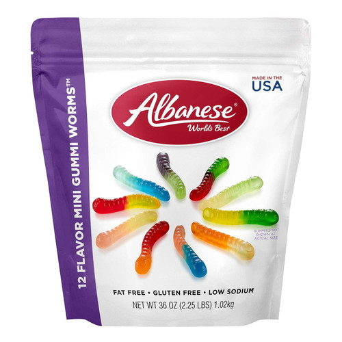 Albanese World's Best 12 Flavor Mini Gummi Worms, 36 Ounce Family-size Bag