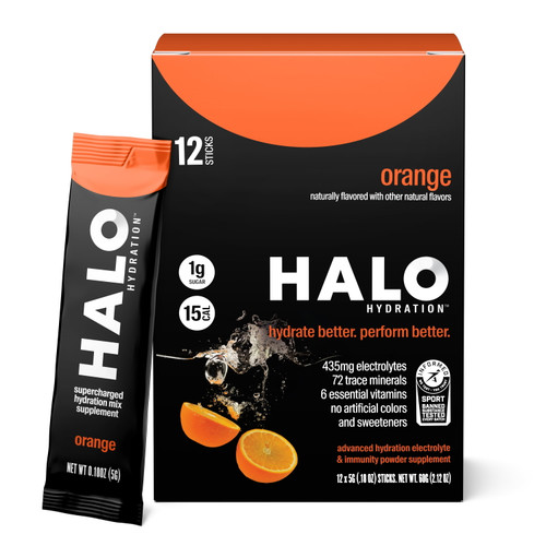 Halo Hydration Advanced Hydration Electrolyte And Immunity Drink Mix, Orange, 12 Count
