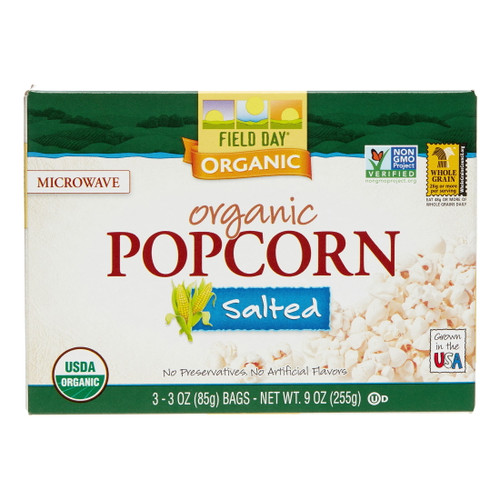Field Day Organic Salted Microwave Popcorn, 3 Oz, 3 Ct