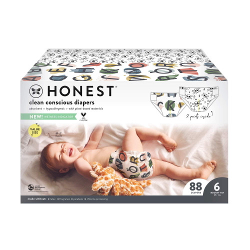 The Honest Company - Super Club Box, Clean Conscious Diapers, All The Letters + Skulls, Size 6, 88 Count (packaging May Vary) Size 6 (88 Count)