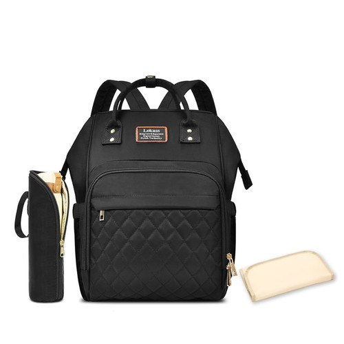 Diaper Bag Backpack Floral Baby Bag Water-resistant Baby Nappy Bag With Insulated Water Bottle Bag/changing Pad, Black