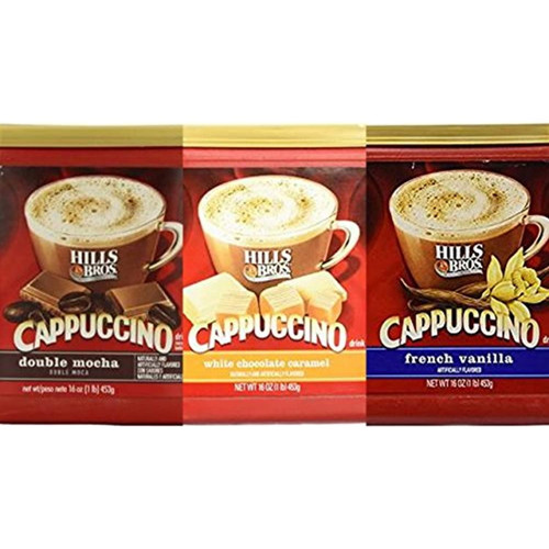 Hills Bros Cappuccino Variety Bundle, 16 Oz (pack Of 3) Includes 1-can White Chocolate Caramel + 1-can French Vanilla + 1-can Double Mocha